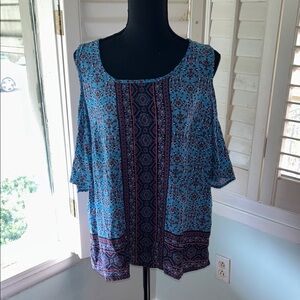St. John's Bay Blue and Purple Patterned Blouse